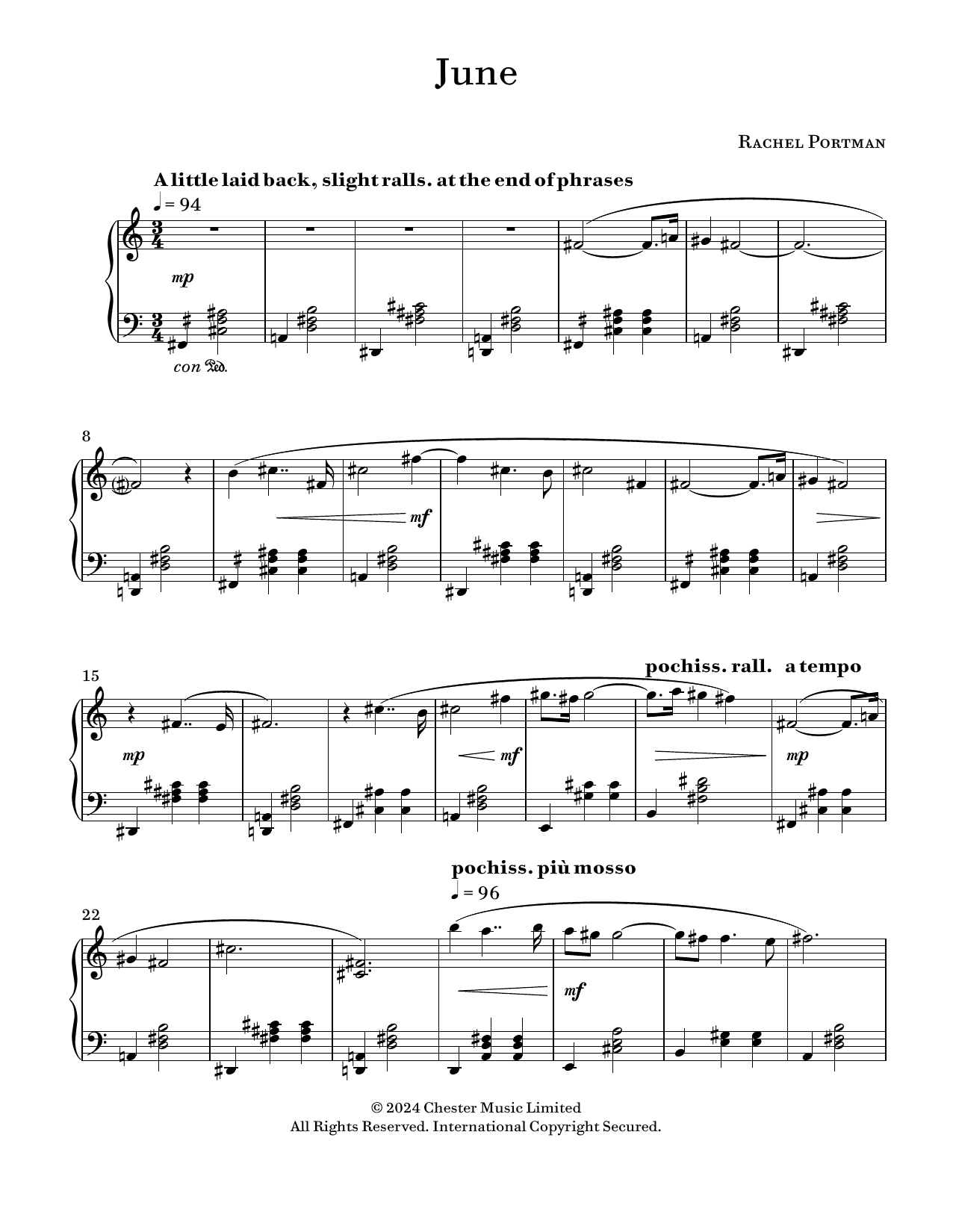 Rachel Portman June Sheet Music Notes & Chords for Piano Solo - Download or Print PDF