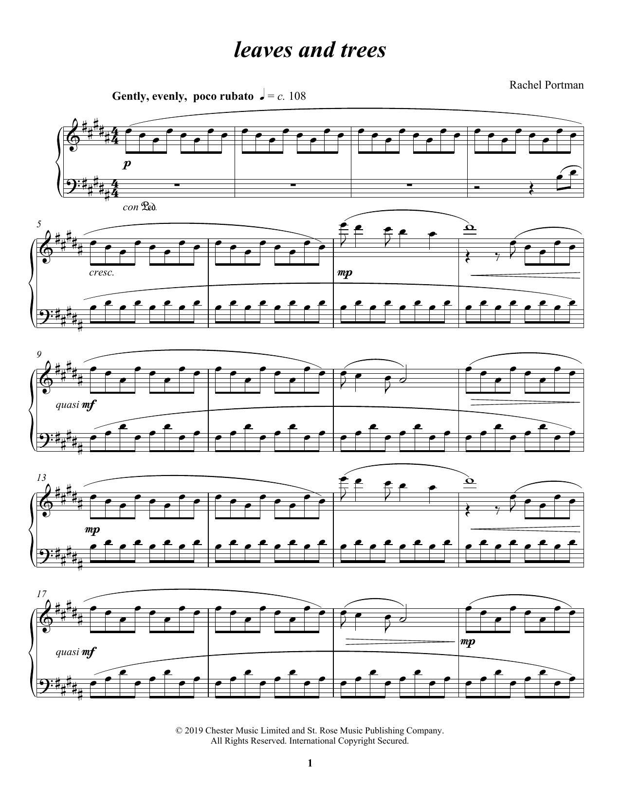 Rachel Portman leaves and trees Sheet Music Notes & Chords for Piano Solo - Download or Print PDF