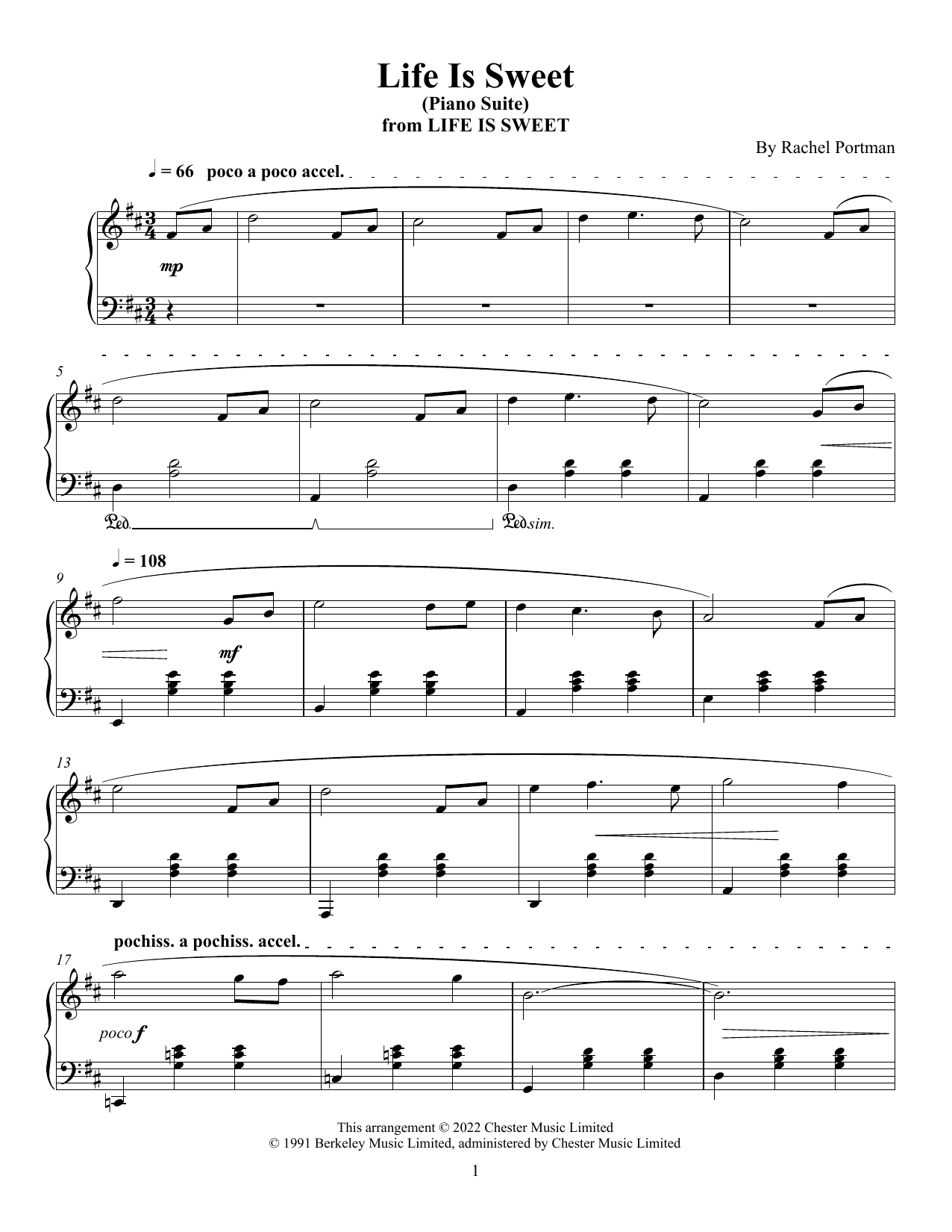 Rachel Portman Life Is Sweet (Piano Suite) Sheet Music Notes & Chords for Piano Solo - Download or Print PDF
