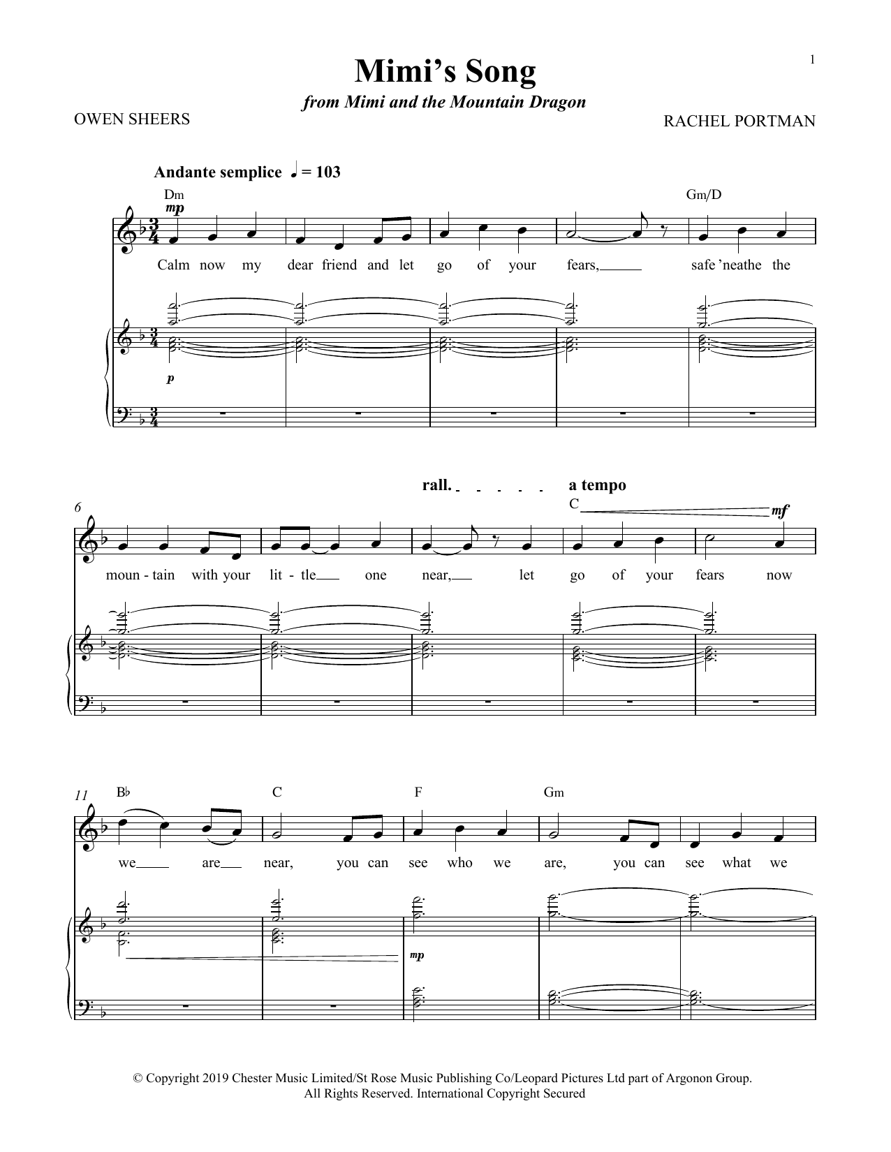 Rachel Portman Mimi's Song (from Mimi and the Mountain Dragon) Sheet Music Notes & Chords for Piano & Vocal - Download or Print PDF
