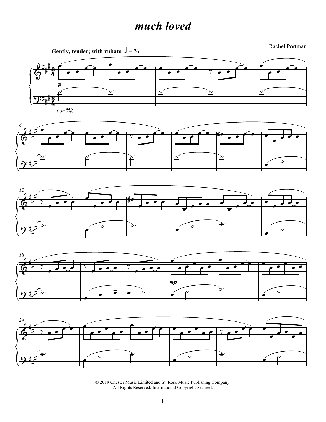 Rachel Portman much loved Sheet Music Notes & Chords for Piano Solo - Download or Print PDF