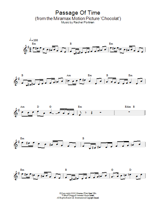 Rachel Portman Passage Of Time (from Chocolat) Sheet Music Notes & Chords for Melody Line, Lyrics & Chords - Download or Print PDF