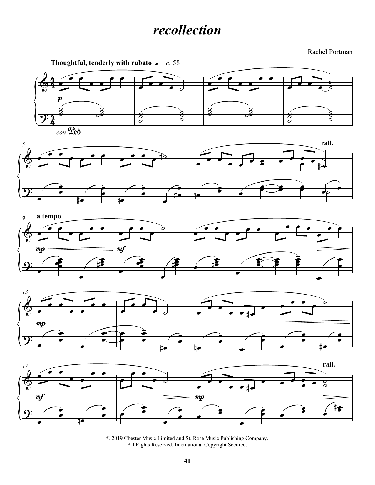 Rachel Portman recollection Sheet Music Notes & Chords for Piano Solo - Download or Print PDF