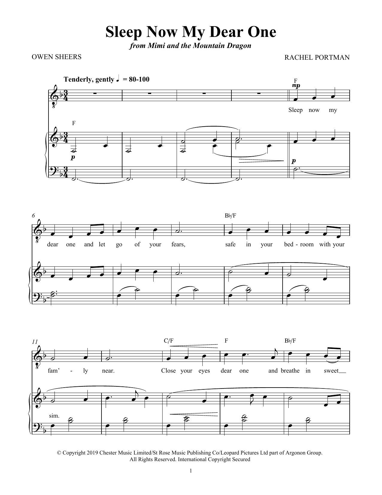 Rachel Portman Sleep Now My Dear One (from Mimi and the Mountain Dragon) Sheet Music Notes & Chords for Piano & Vocal - Download or Print PDF