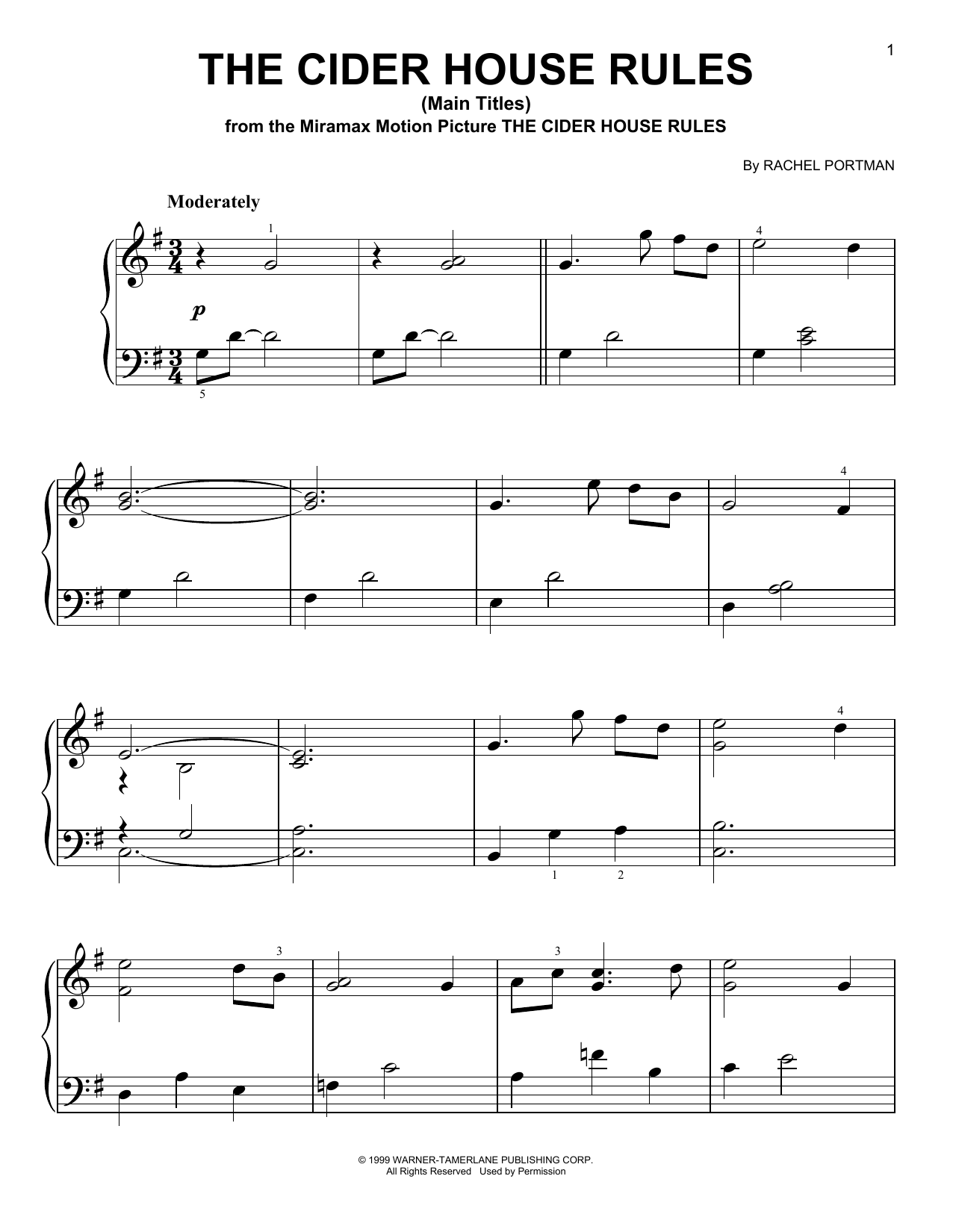Rachel Portman The Cider House Rules (Main Titles) Sheet Music Notes & Chords for Easy Piano - Download or Print PDF