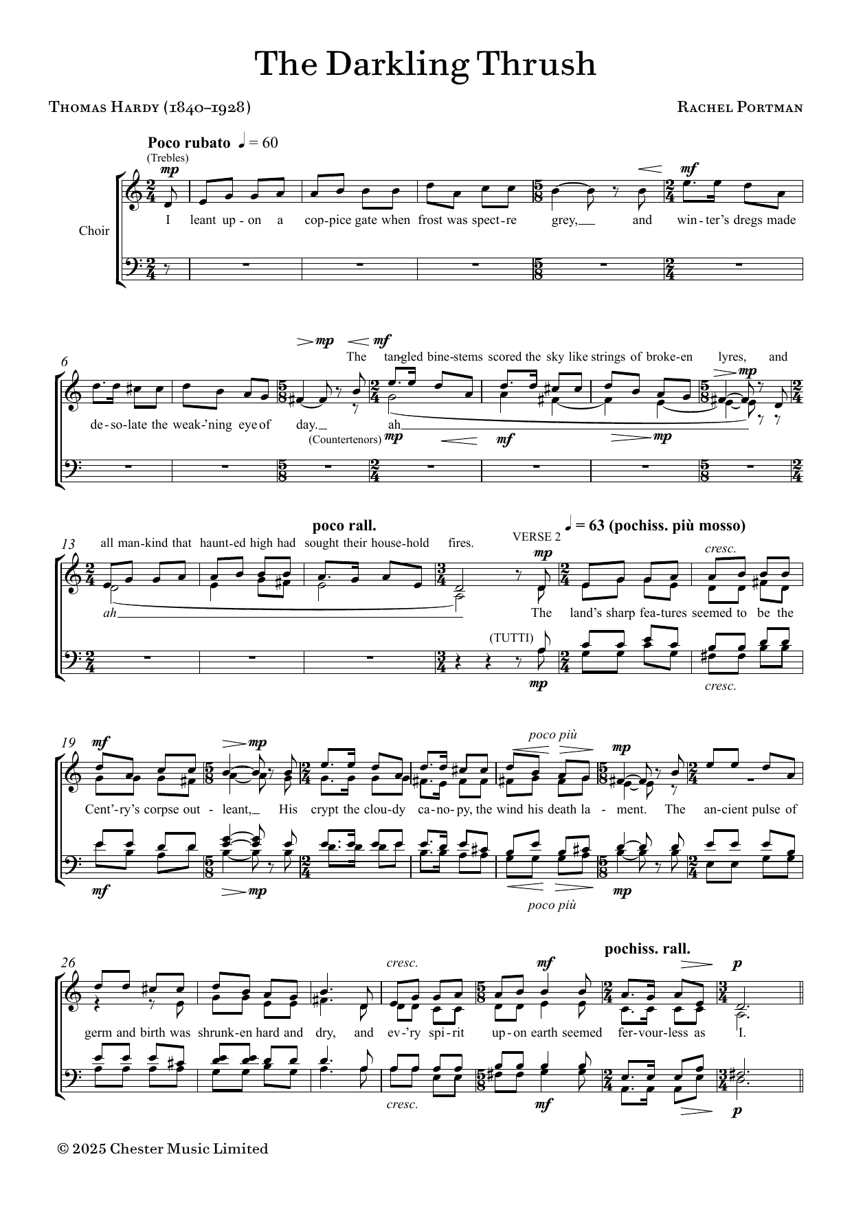 Rachel Portman The Darkling Thrush Sheet Music Notes & Chords for SATB Choir - Download or Print PDF