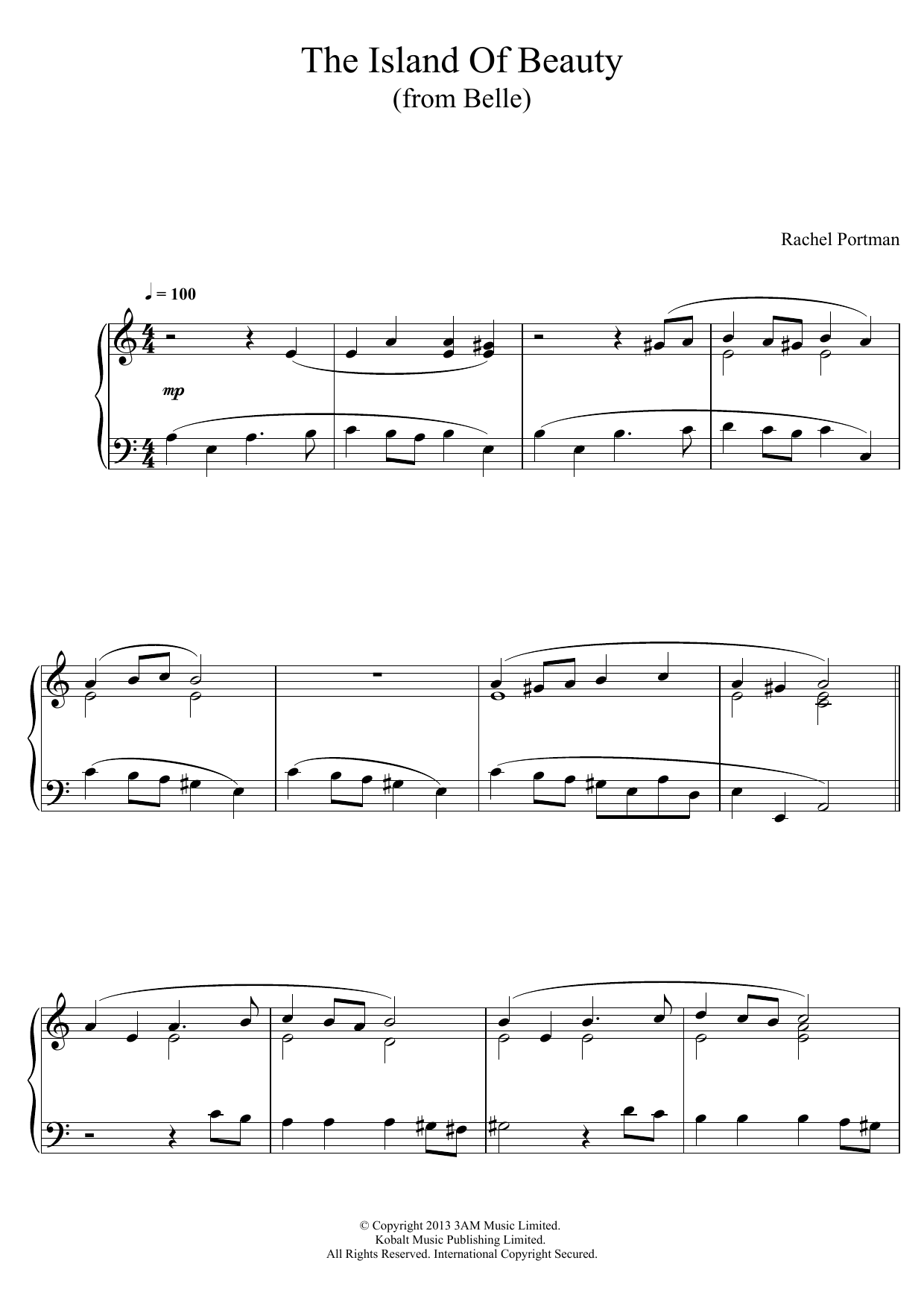 Rachel Portman The Island Of Beauty (From 'Belle') Sheet Music Notes & Chords for Piano - Download or Print PDF