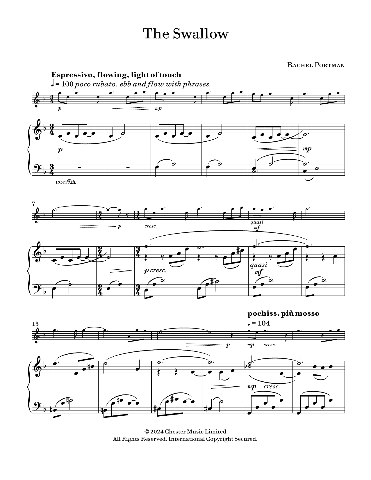 Rachel Portman The Swallow Sheet Music Notes & Chords for Violin and Piano - Download or Print PDF