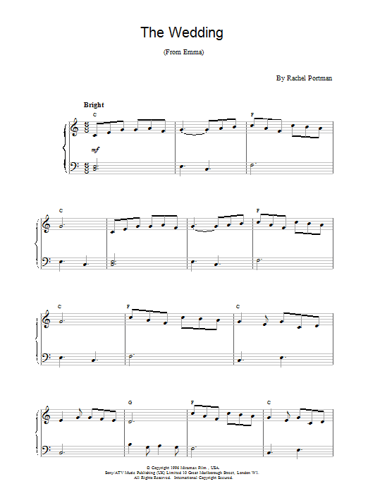 Rachel Portman The Wedding Sheet Music Notes & Chords for Piano - Download or Print PDF