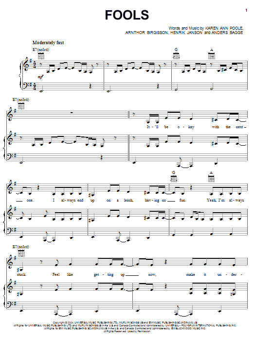 Rachel Stevens Fools Sheet Music Notes & Chords for Piano, Vocal & Guitar (Right-Hand Melody) - Download or Print PDF