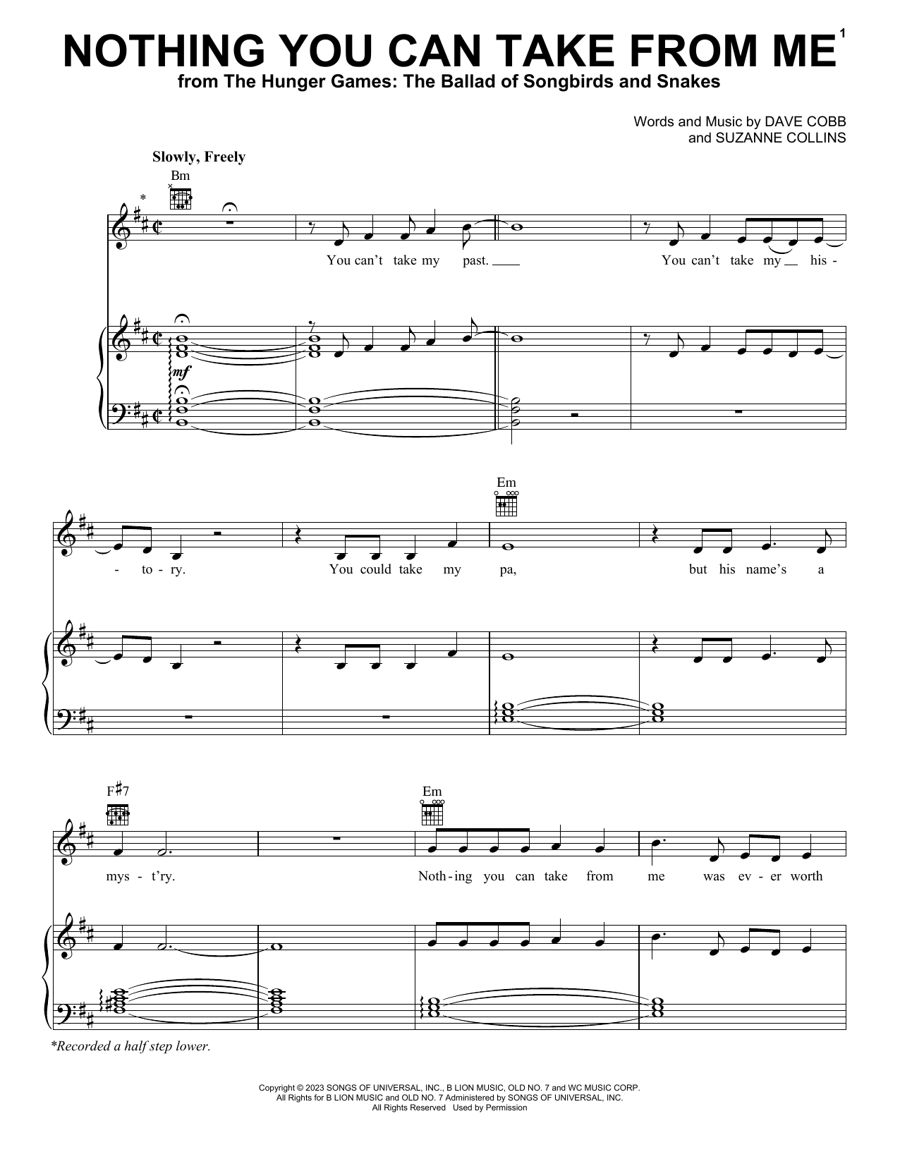 Rachel Zegler and The Covey Band Nothing You Can Take From Me (from The Hunger Games: The Ballad of Songbirds & Snakes) Sheet Music Notes & Chords for Piano, Vocal & Guitar Chords (Right-Hand Melody) - Download or Print PDF