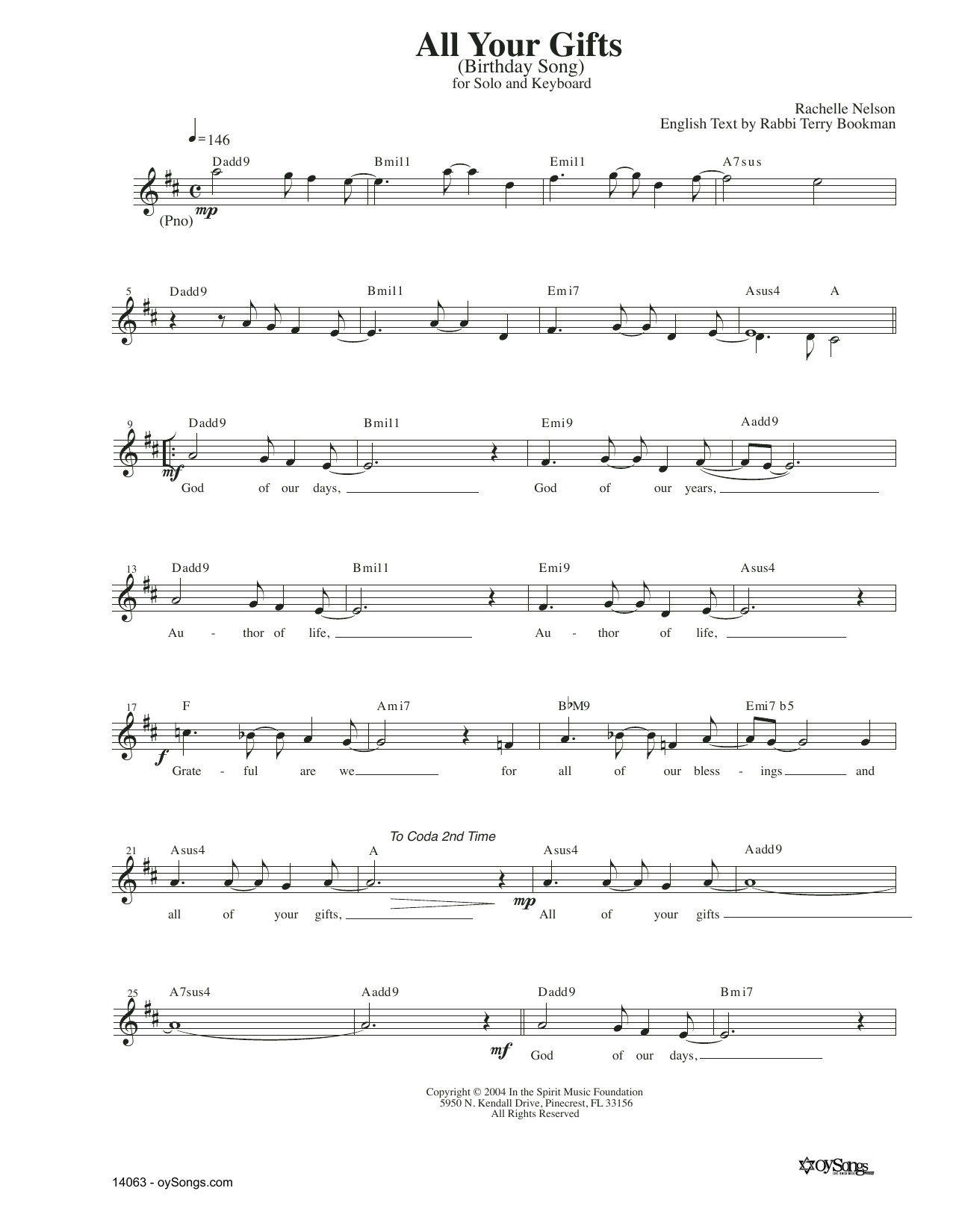 Rachelle Nelson All Your Gifts Sheet Music Notes & Chords for Piano & Vocal - Download or Print PDF