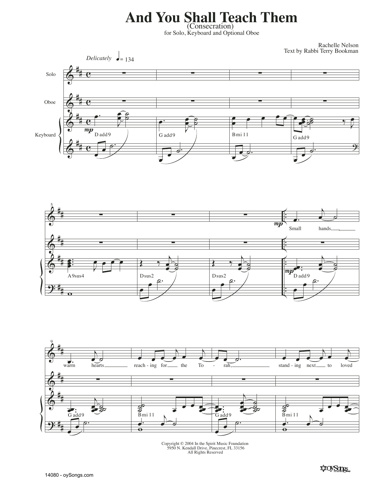 Rachelle Nelson And You Shall Teach Them (opt. Oboe) Sheet Music Notes & Chords for Piano & Vocal - Download or Print PDF