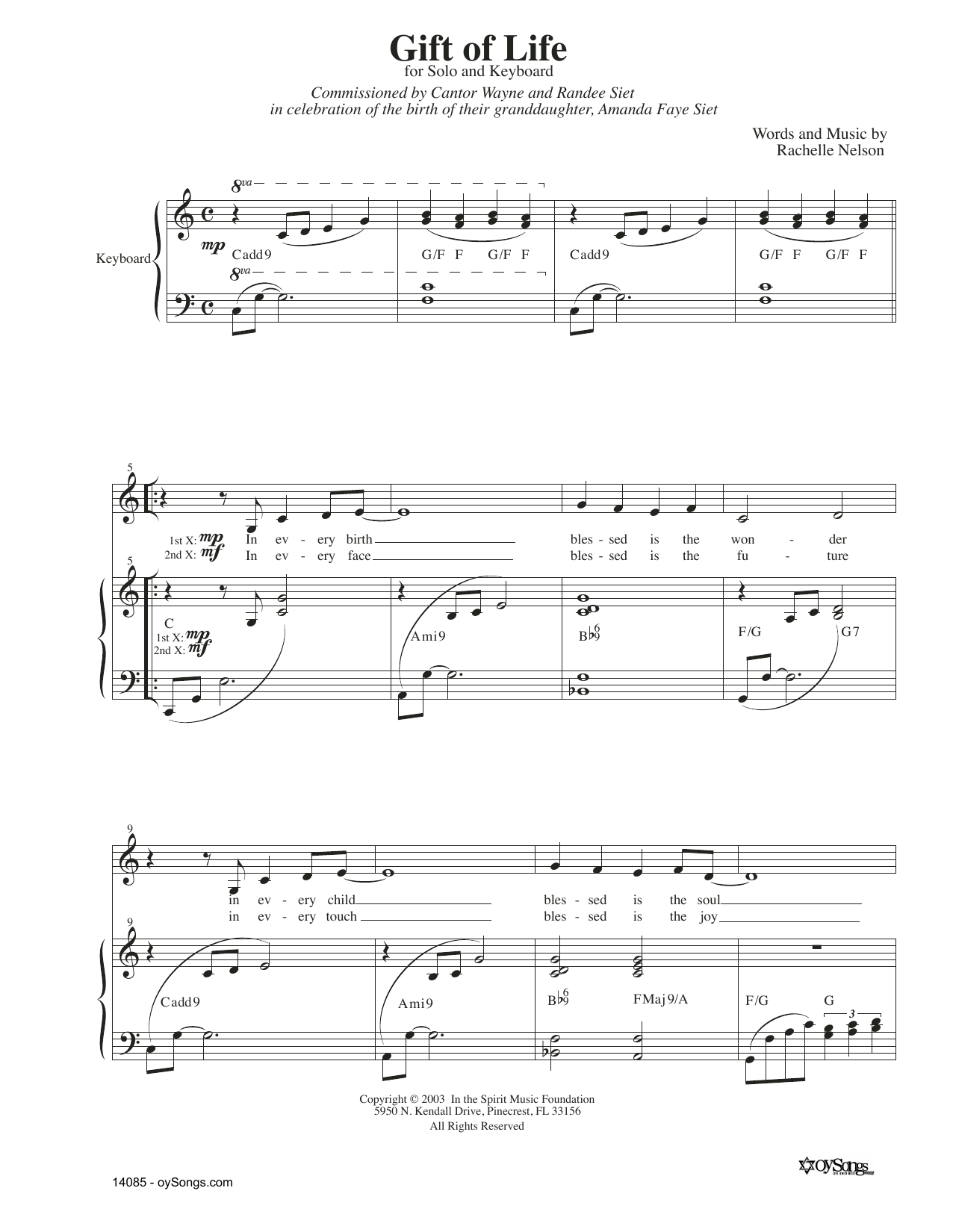Rachelle Nelson Gifts Of Life Sheet Music Notes & Chords for Piano & Vocal - Download or Print PDF