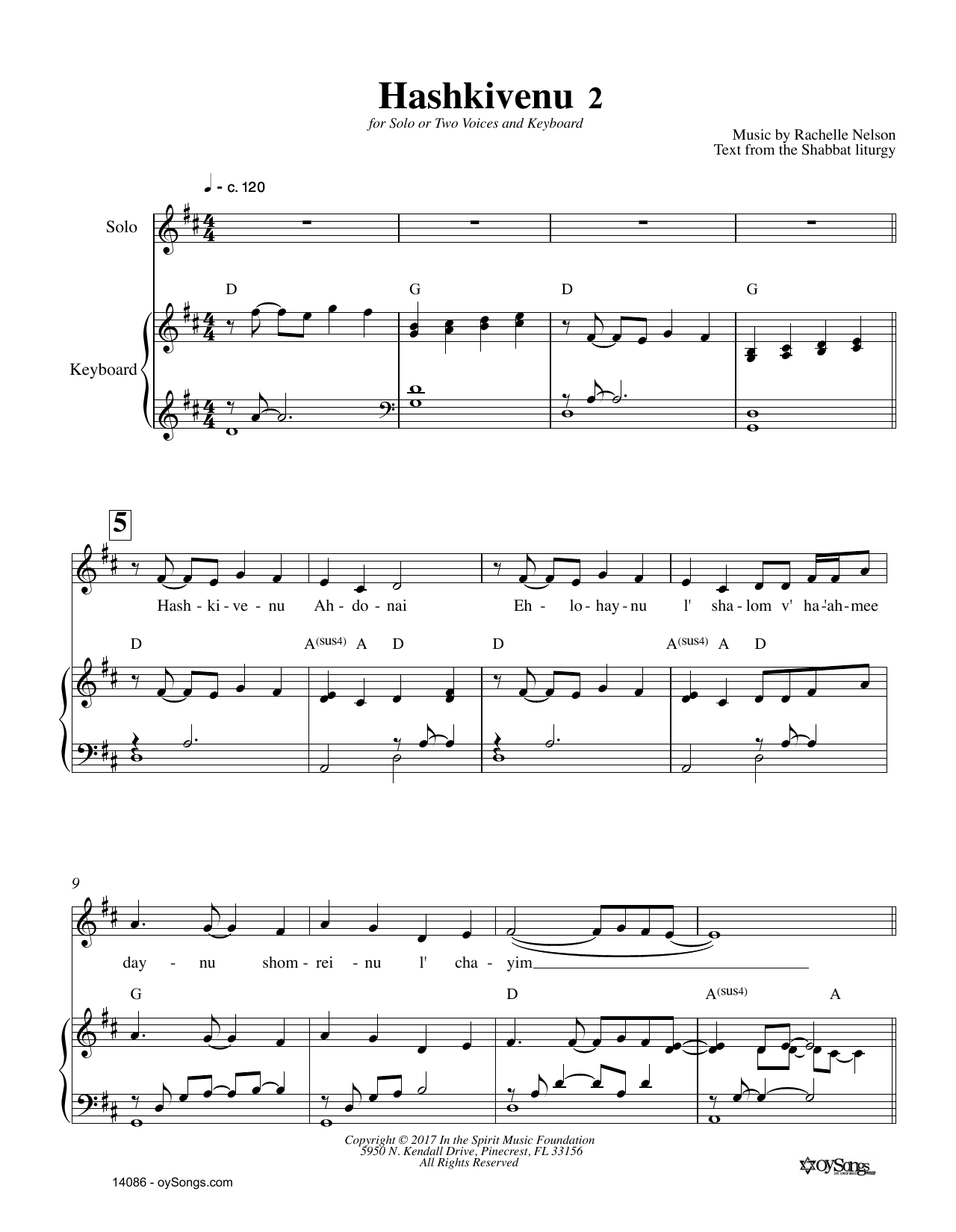 Rachelle Nelson Hashkivenu 2 Sheet Music Notes & Chords for Piano & Vocal - Download or Print PDF