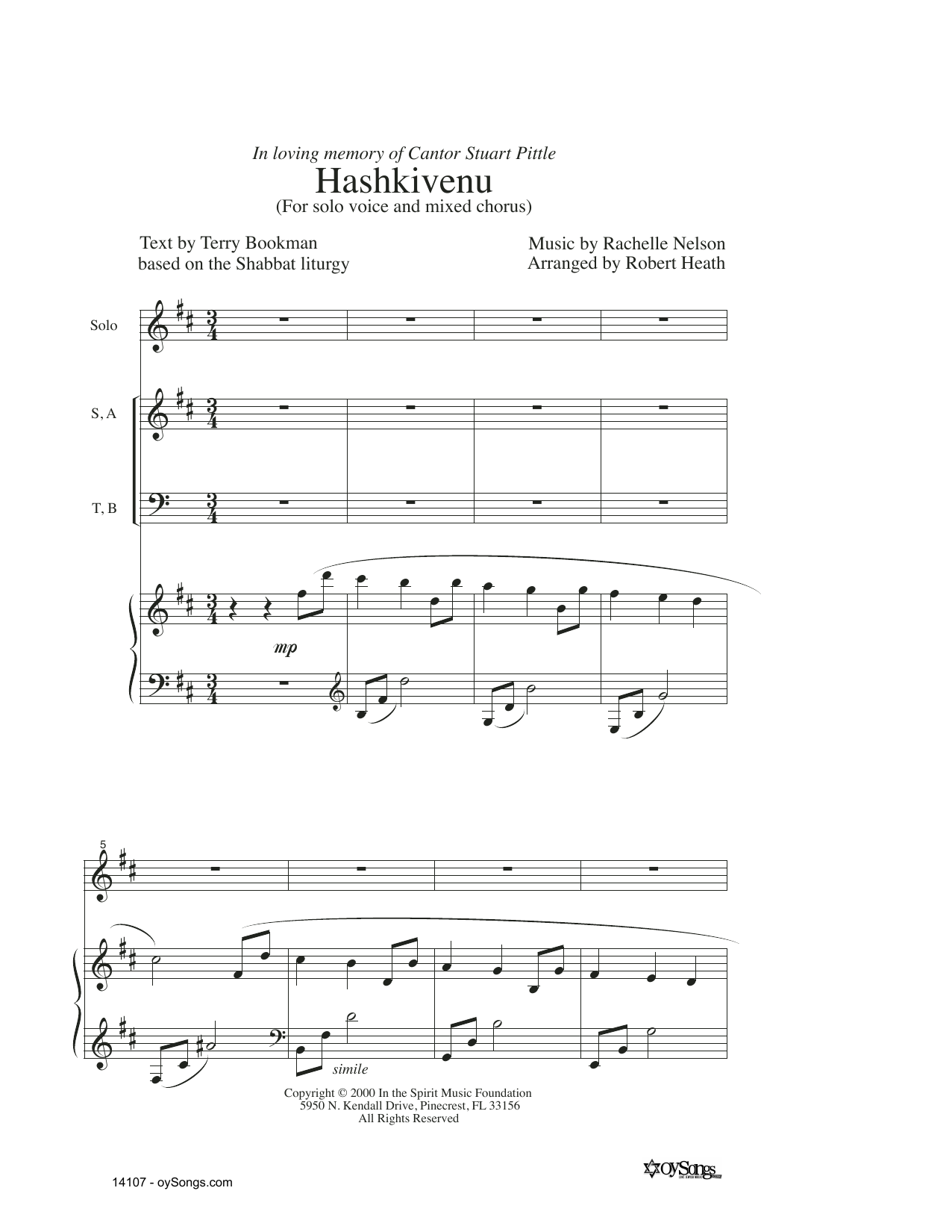 Rachelle Nelson Hashkivenu Sheet Music Notes & Chords for SATB Choir - Download or Print PDF