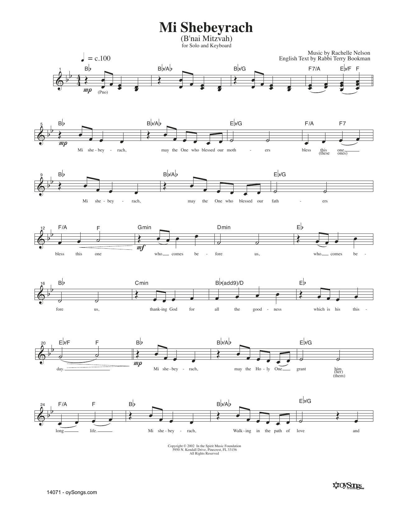 Rachelle Nelson Mi Shebeyrach Sheet Music Notes & Chords for Piano & Vocal - Download or Print PDF