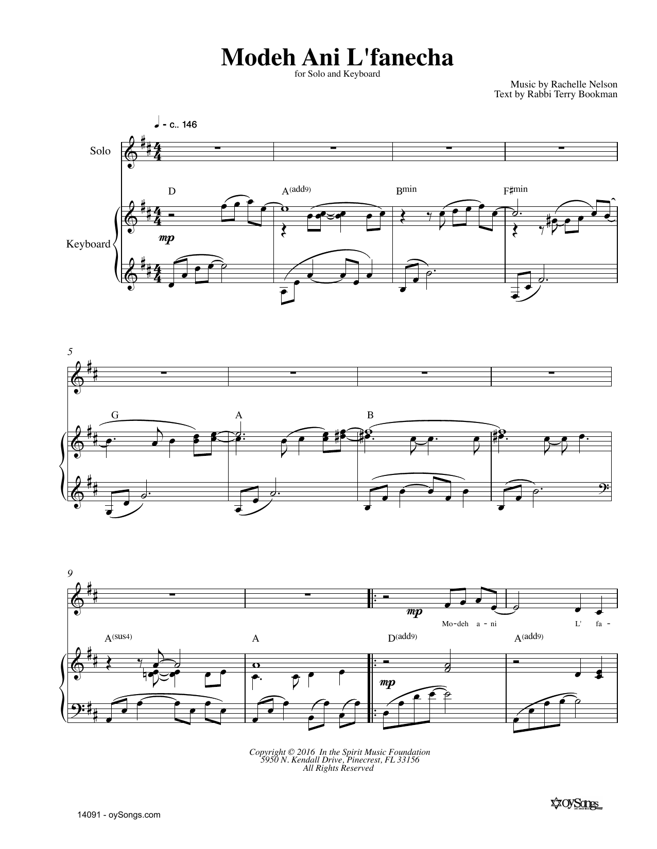 Rachelle Nelson Modeh Ani L'Fanecha Sheet Music Notes & Chords for Piano & Vocal - Download or Print PDF