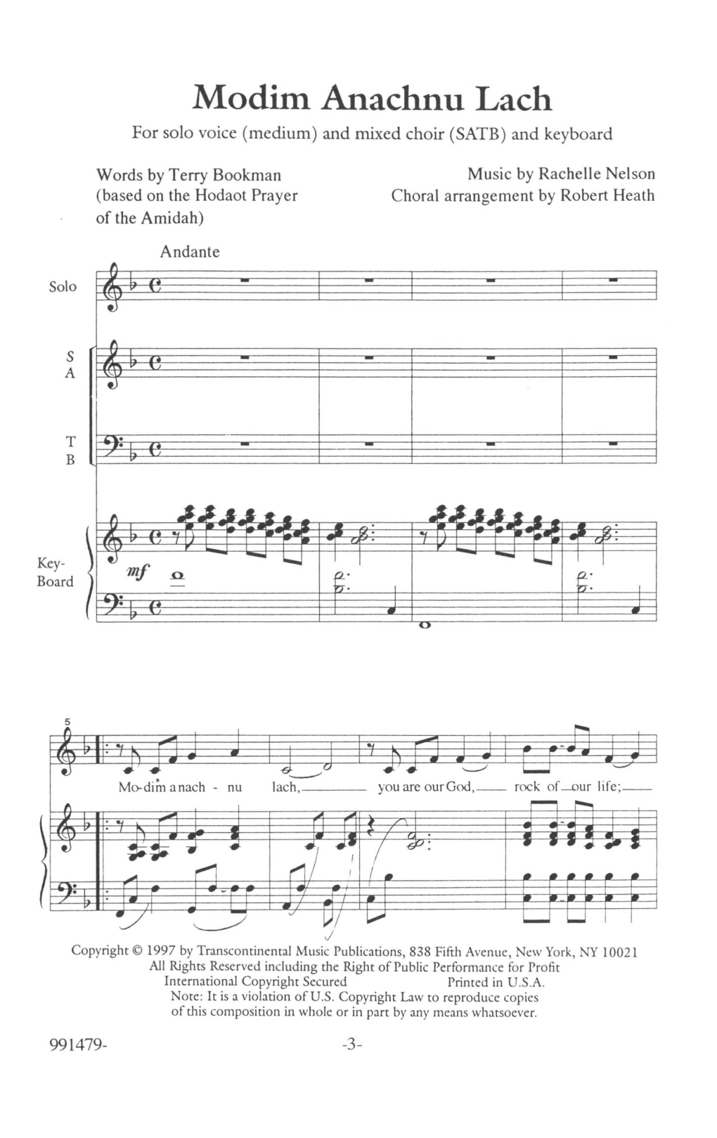 Rachelle Nelson Modim Anachnu Lach Solo Sheet Music Notes & Chords for SATB Choir - Download or Print PDF