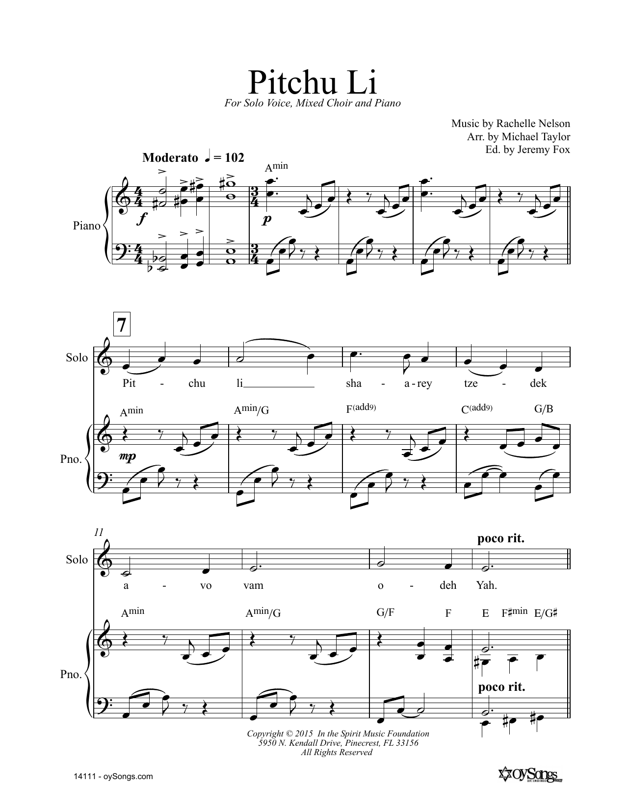 Rachelle Nelson Pitchu Li Sheet Music Notes & Chords for SATB Choir - Download or Print PDF
