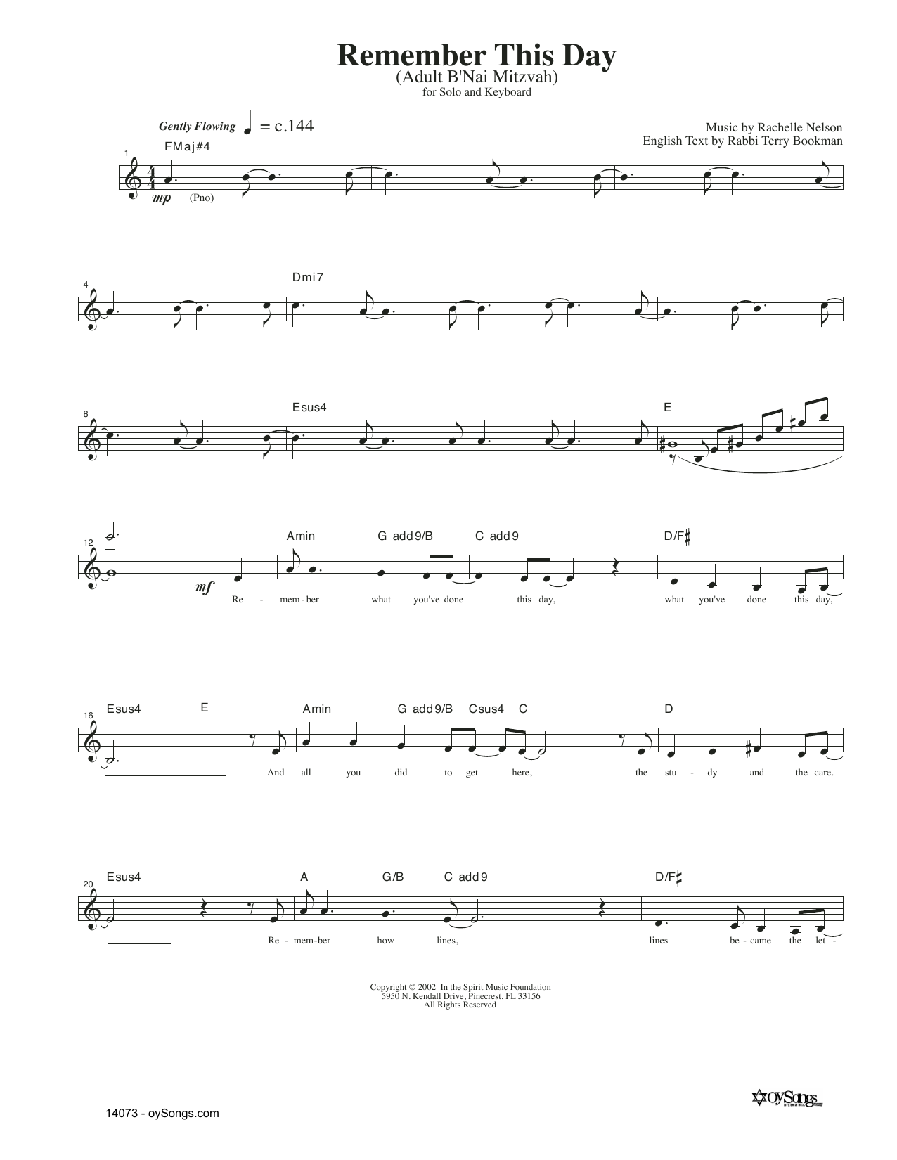 Rachelle Nelson Remember This Day Sheet Music Notes & Chords for Lead Sheet / Fake Book - Download or Print PDF