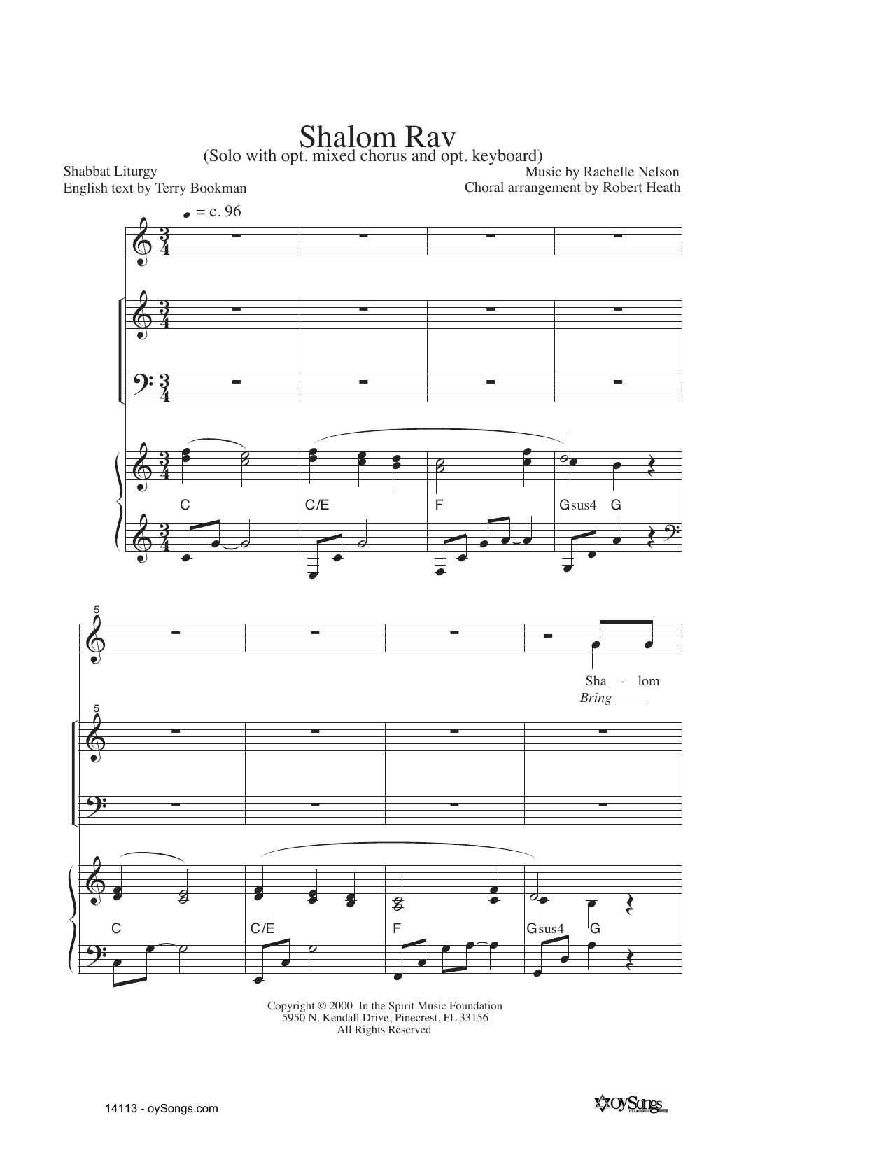 Rachelle Nelson Shalom Rav Sheet Music Notes & Chords for SATB Choir - Download or Print PDF