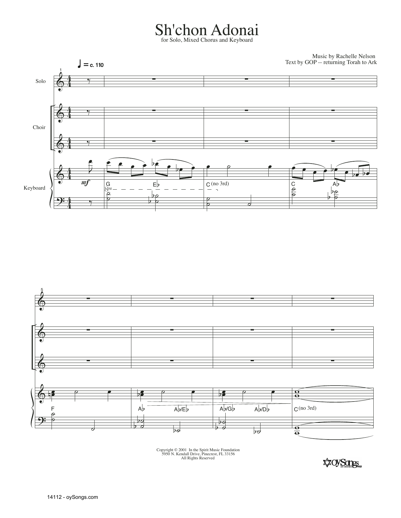 Rachelle Nelson Sh'Chon Adonai Sheet Music Notes & Chords for SATB Choir - Download or Print PDF