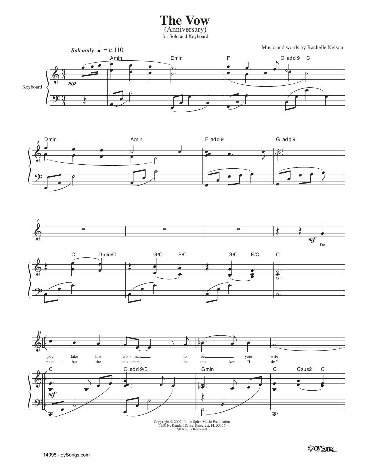 Rachelle Nelson The Vow Sheet Music Notes & Chords for Lead Sheet / Fake Book - Download or Print PDF