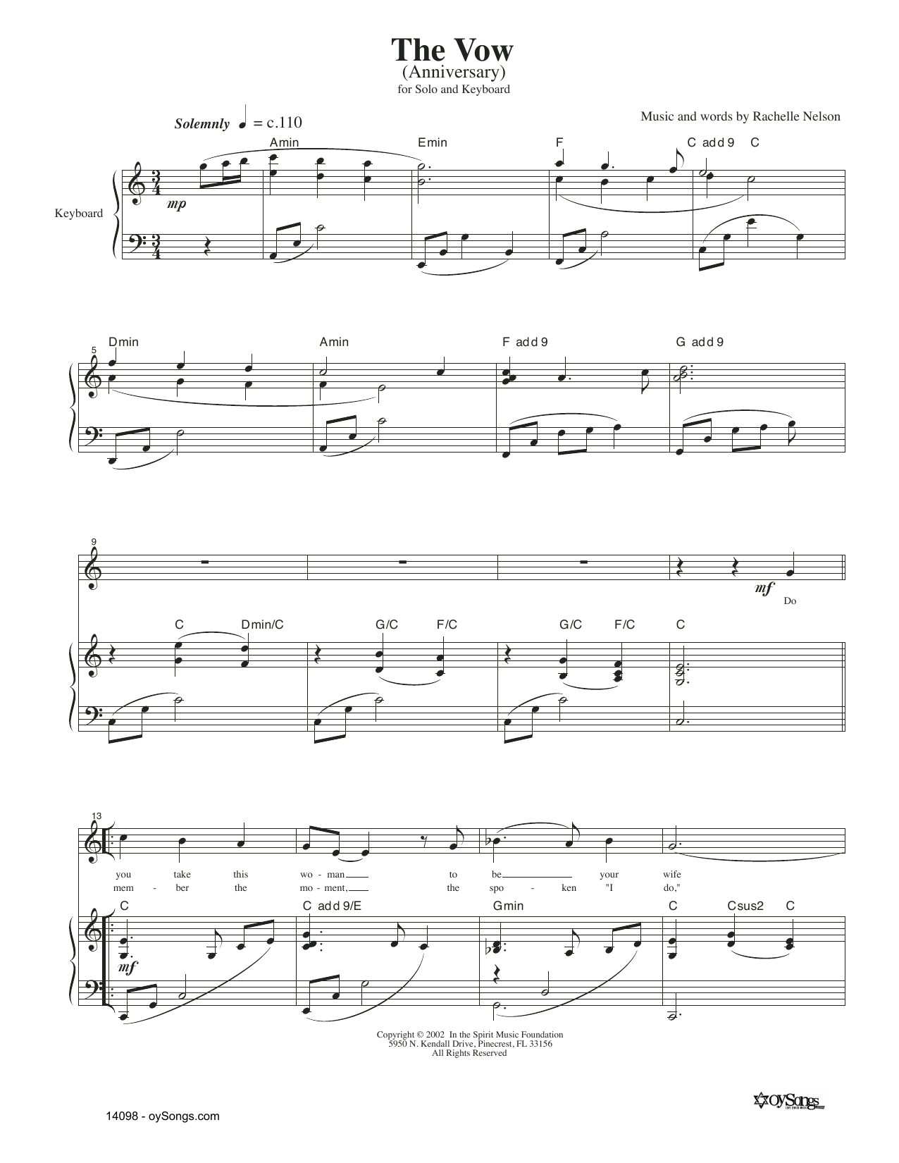 Rachelle Nelson The Vow Sheet Music Notes & Chords for Piano & Vocal - Download or Print PDF