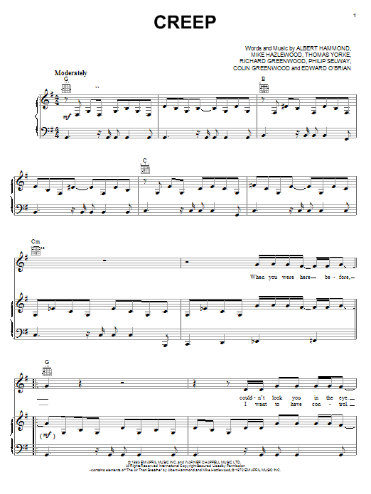 Radiohead Creep Sheet Music Notes & Chords for Bass Voice - Download or Print PDF