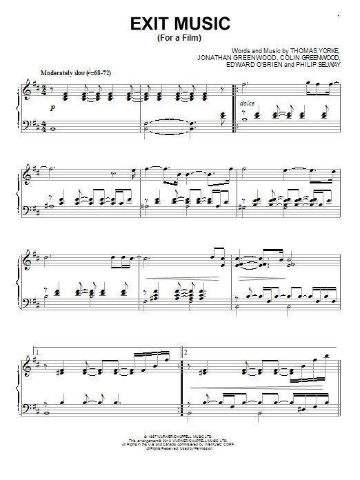 Radiohead Exit Music (For A Film) Sheet Music Notes & Chords for Piano - Download or Print PDF