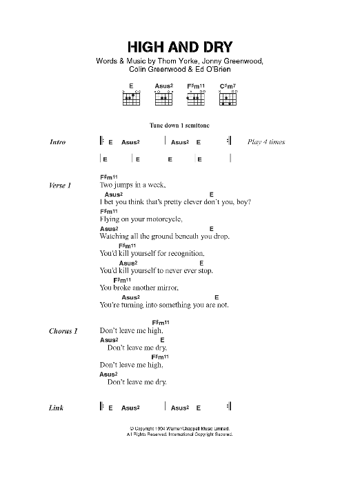 Radiohead High And Dry Sheet Music Notes & Chords for Lead Sheet / Fake Book - Download or Print PDF