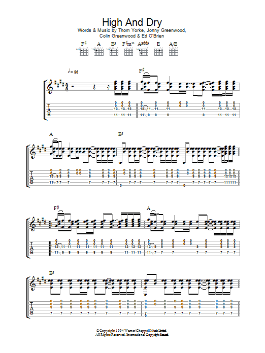 Radiohead High And Dry Sheet Music Notes & Chords for Guitar Lead Sheet - Download or Print PDF