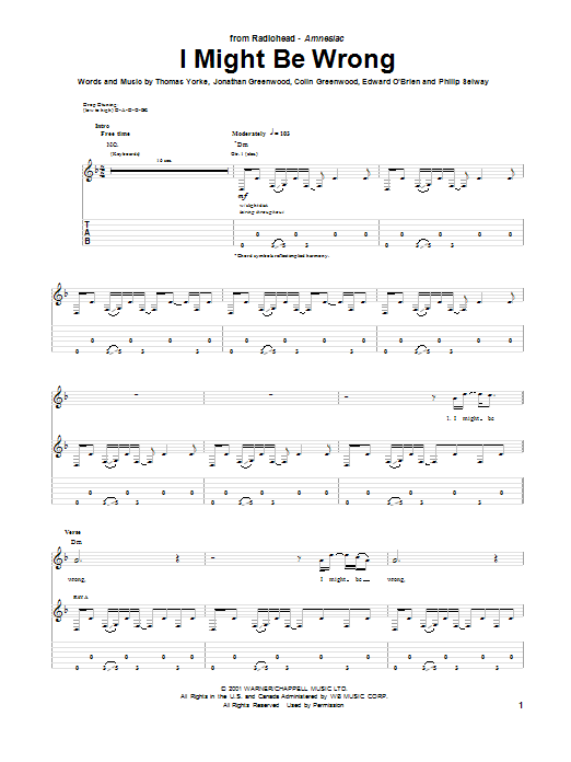 Radiohead I Might Be Wrong Sheet Music Notes & Chords for Guitar Tab - Download or Print PDF