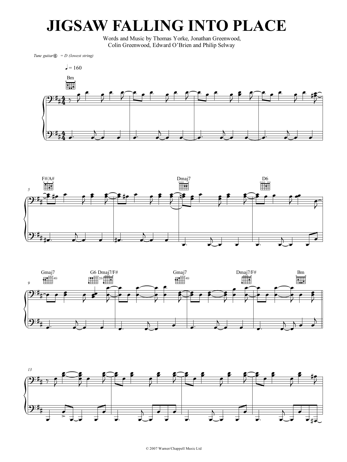 Radiohead Jigsaw Falling Into Place Sheet Music Notes & Chords for Piano, Vocal & Guitar (Right-Hand Melody) - Download or Print PDF