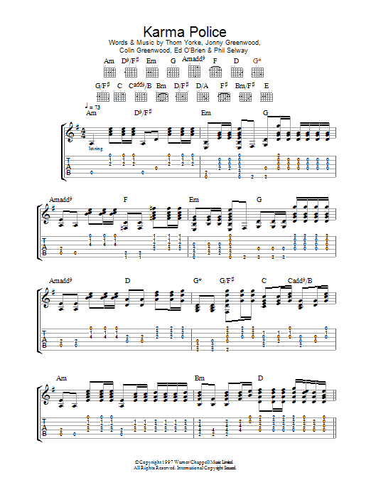 Radiohead Karma Police Sheet Music Notes & Chords for Piano, Vocal & Guitar (Right-Hand Melody) - Download or Print PDF