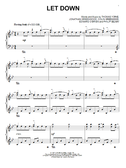Radiohead Let Down Sheet Music Notes & Chords for Piano - Download or Print PDF