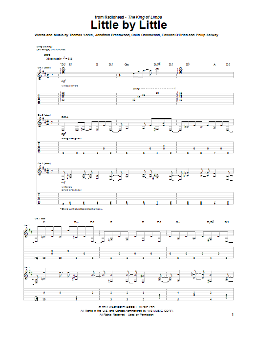 Radiohead Little By Little Sheet Music Notes & Chords for Guitar Tab - Download or Print PDF