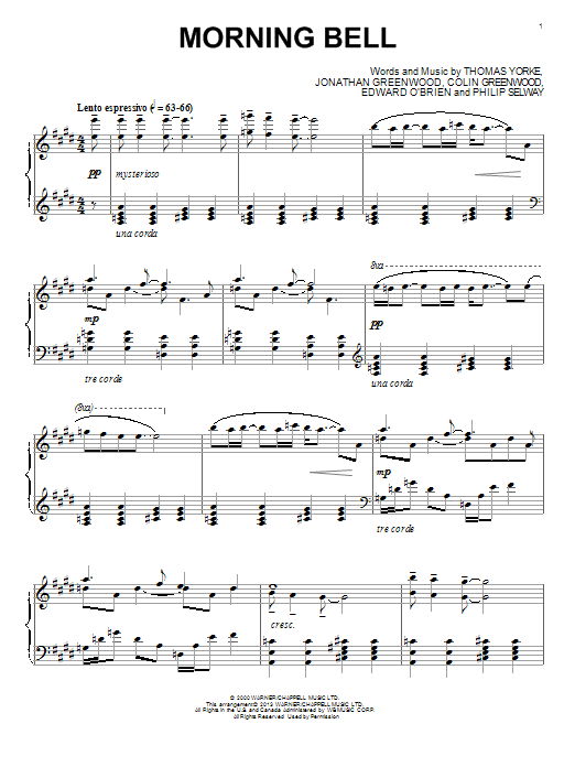 Radiohead Morning Bell Sheet Music Notes & Chords for Piano - Download or Print PDF