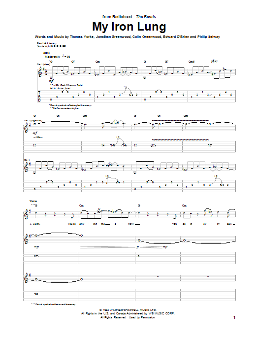 Radiohead My Iron Lung Sheet Music Notes & Chords for Guitar Tab - Download or Print PDF