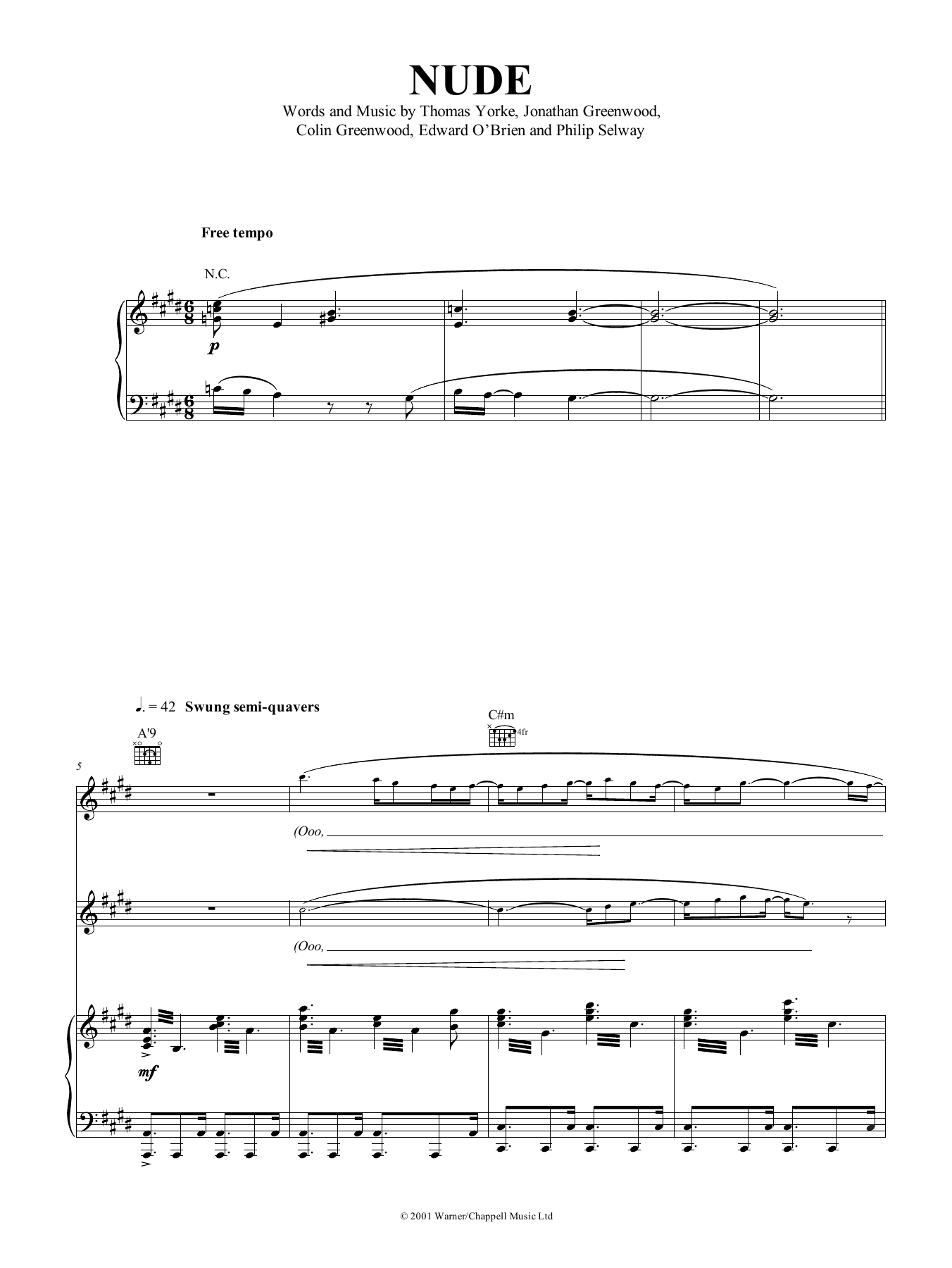 Radiohead Nude Sheet Music Notes & Chords for Piano - Download or Print PDF