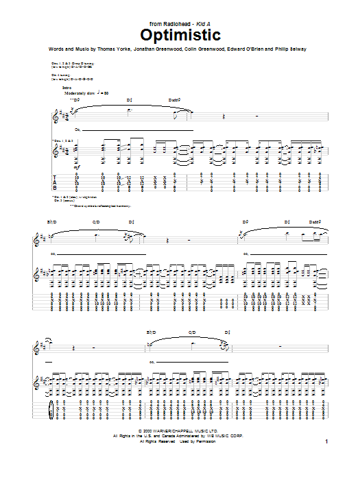 Radiohead Optimistic Sheet Music Notes & Chords for Guitar Tab - Download or Print PDF