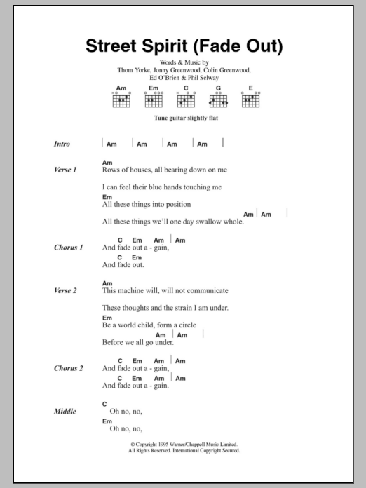 Radiohead Street Spirit (Fade Out) Sheet Music Notes & Chords for Lead Sheet / Fake Book - Download or Print PDF