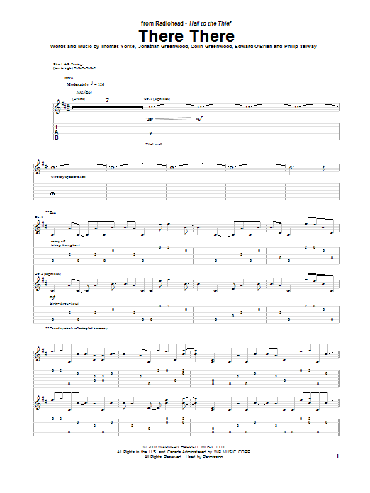 Radiohead There There Sheet Music Notes & Chords for Guitar Tab - Download or Print PDF