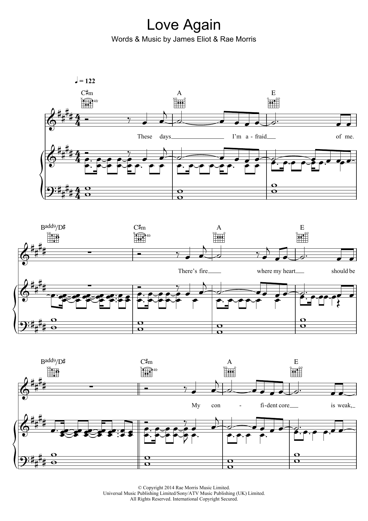 Rae Morris Love Again Sheet Music Notes & Chords for Piano, Vocal & Guitar (Right-Hand Melody) - Download or Print PDF