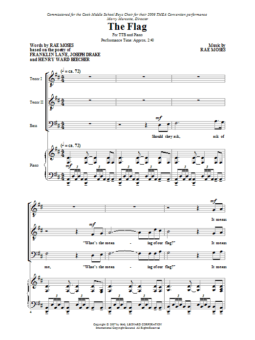 Rae Moses The Flag Sheet Music Notes & Chords for Choral TTB - Download or Print PDF