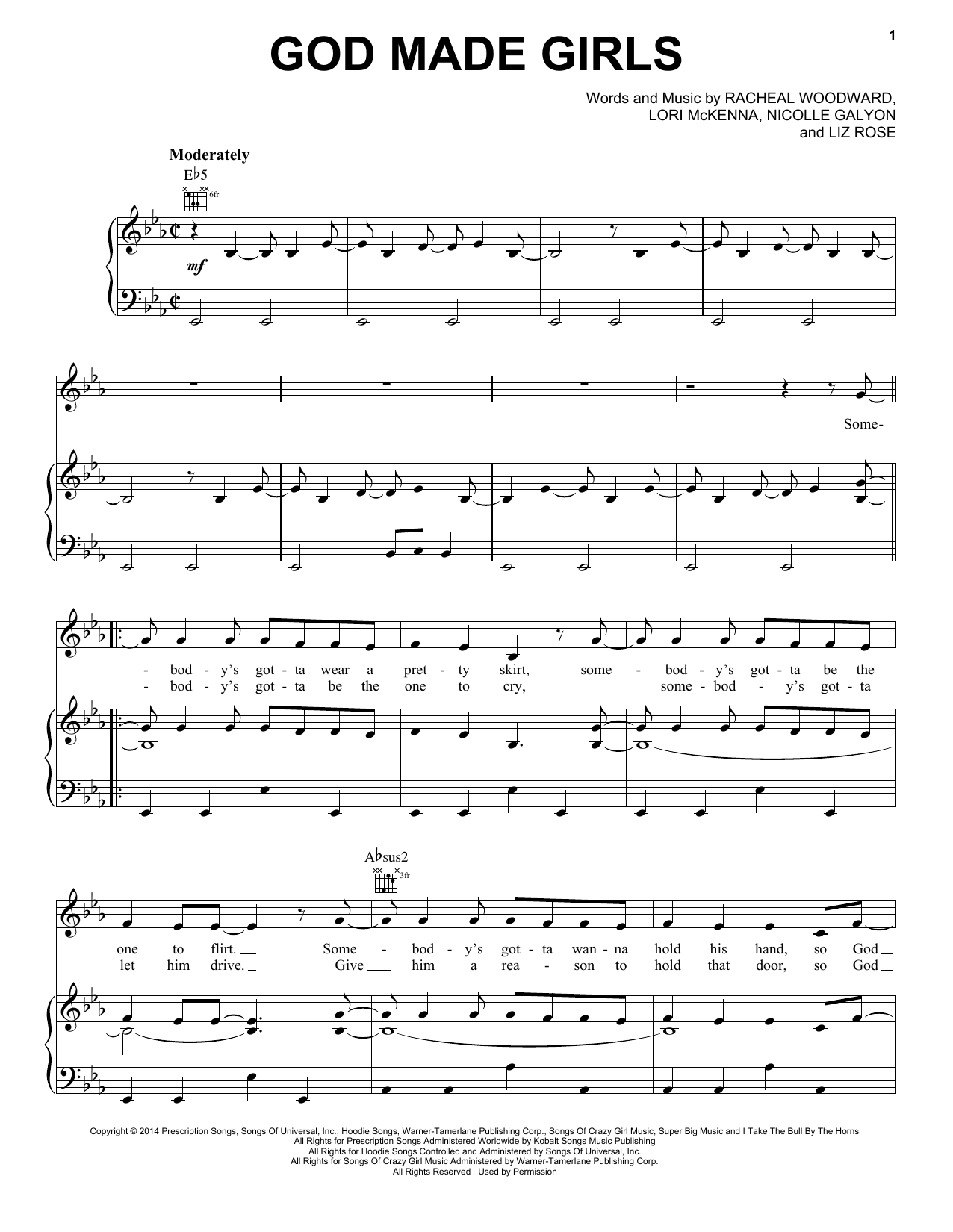 RaeLynn God Made Girls Sheet Music Notes & Chords for Piano, Vocal & Guitar (Right-Hand Melody) - Download or Print PDF