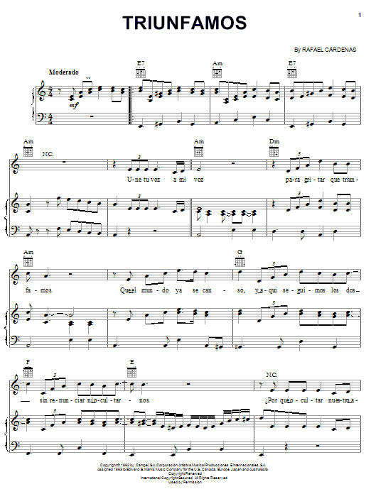 Rafael Cardenas Triunfamos Sheet Music Notes & Chords for Piano, Vocal & Guitar (Right-Hand Melody) - Download or Print PDF