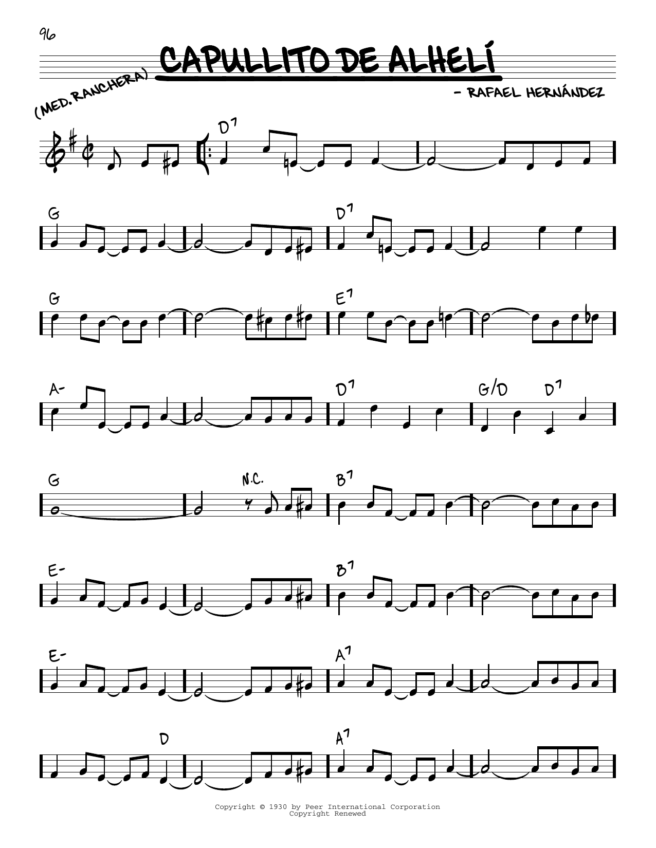 Rafael Hernández Capullito de Alheli Sheet Music Notes & Chords for Real Book – Melody & Chords - Download or Print PDF