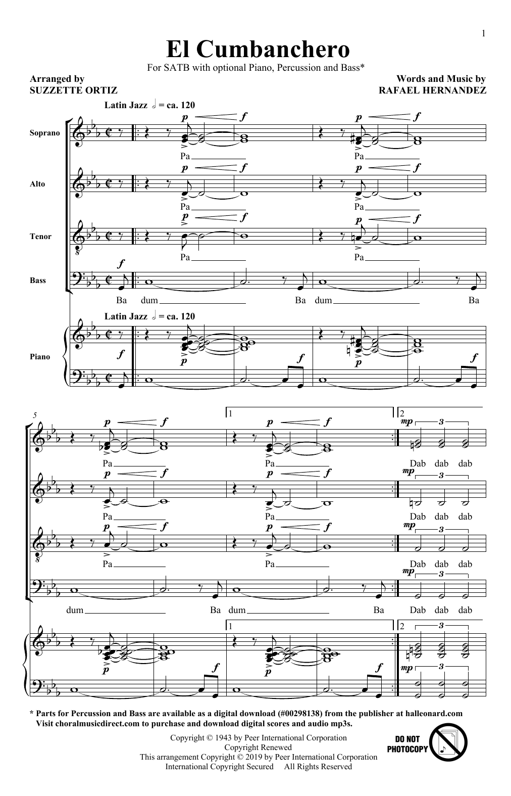 Rafael Hernandez El Cumbanchero (arr. Suzette Ortiz) Sheet Music Notes & Chords for SATB Choir - Download or Print PDF